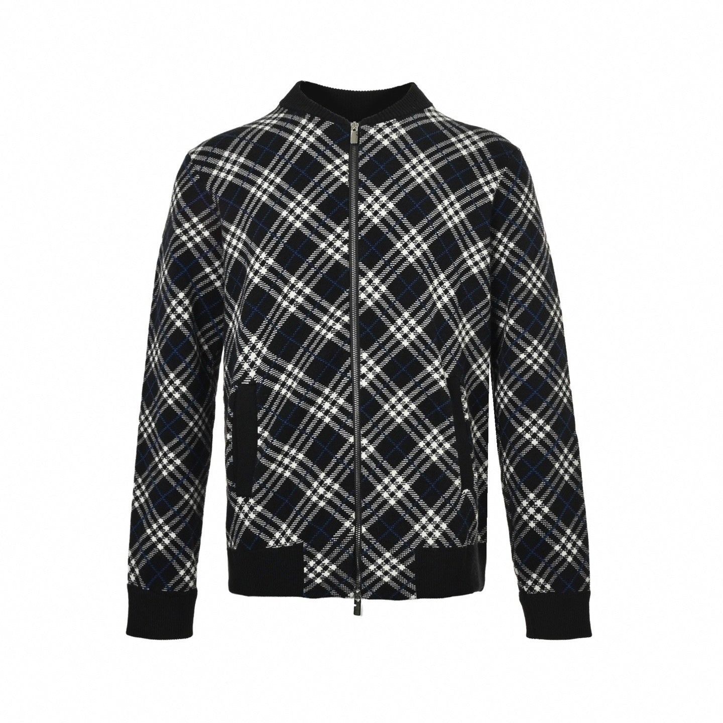 Diagonal Check Knit Zip-Up Jacket