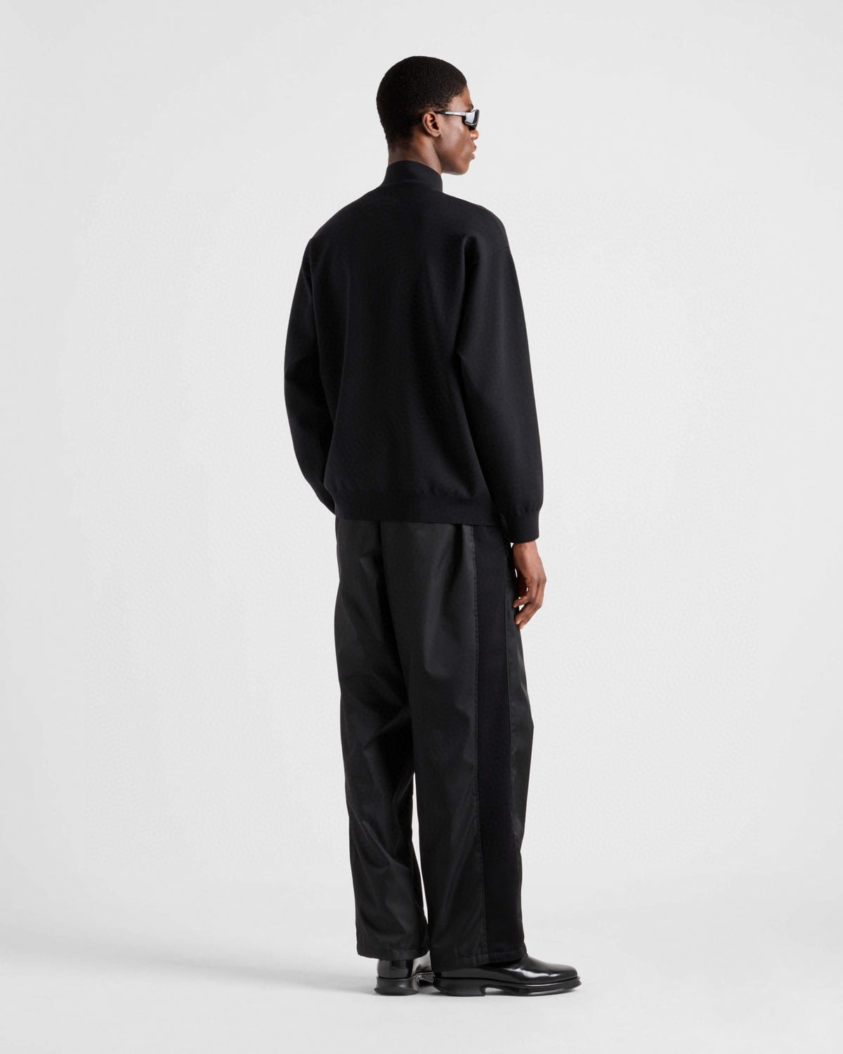 Enamel Triangle Logo Full-Zip Wool Knit Cardigan in Black