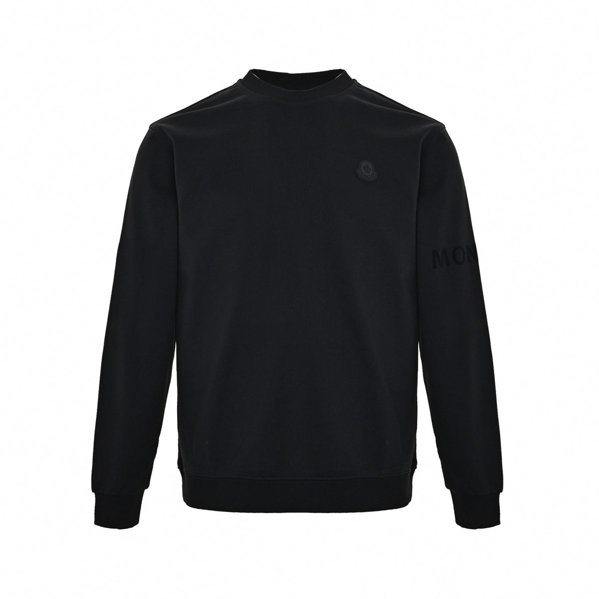 Tonal Logo Badge & Sleeve Print Crewneck Sweatshirt in Black
