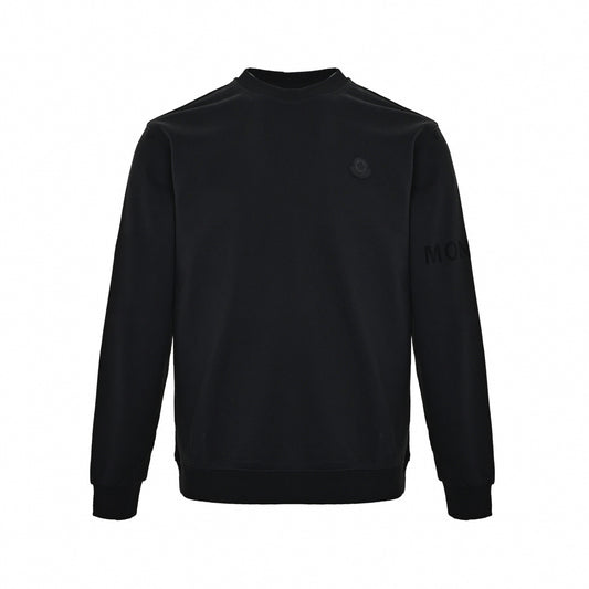 Tonal Logo Badge & Sleeve Print Crewneck Sweatshirt in Black