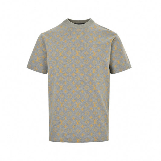Monogram Jacquard Knit T-Shirt | Grey & Mustard