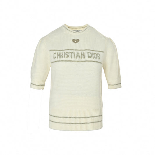 Metallic Logo Intarsia Short-Sleeve Sweater