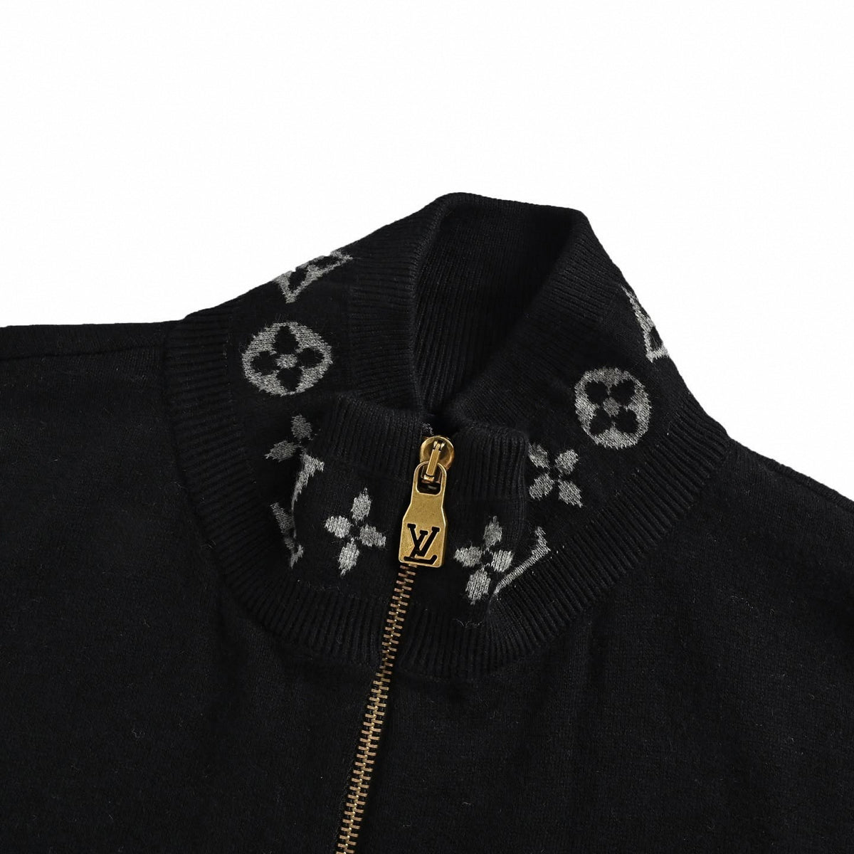 Monogram Trim Full-Zip Cardigan Black