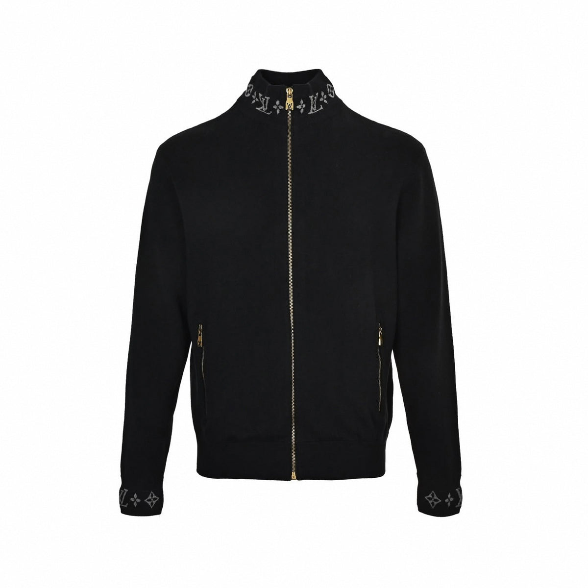 Monogram Trim Full-Zip Cardigan Black