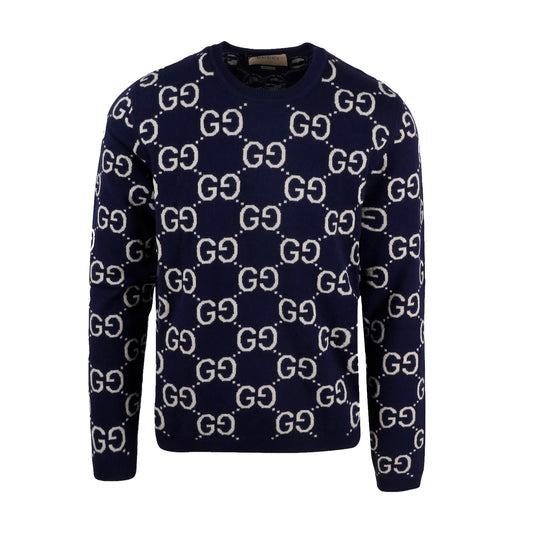 Cotton Wool Picot Trim Sweater - Navy
