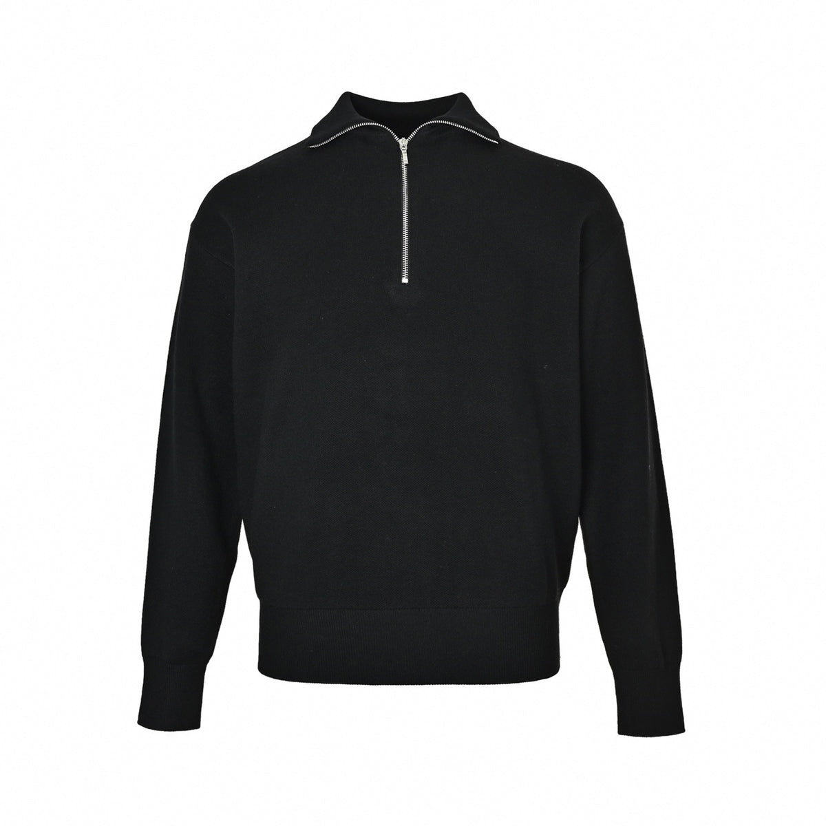 Metal CC Back Logo Half-Zip Wool Knit Sweater in Black