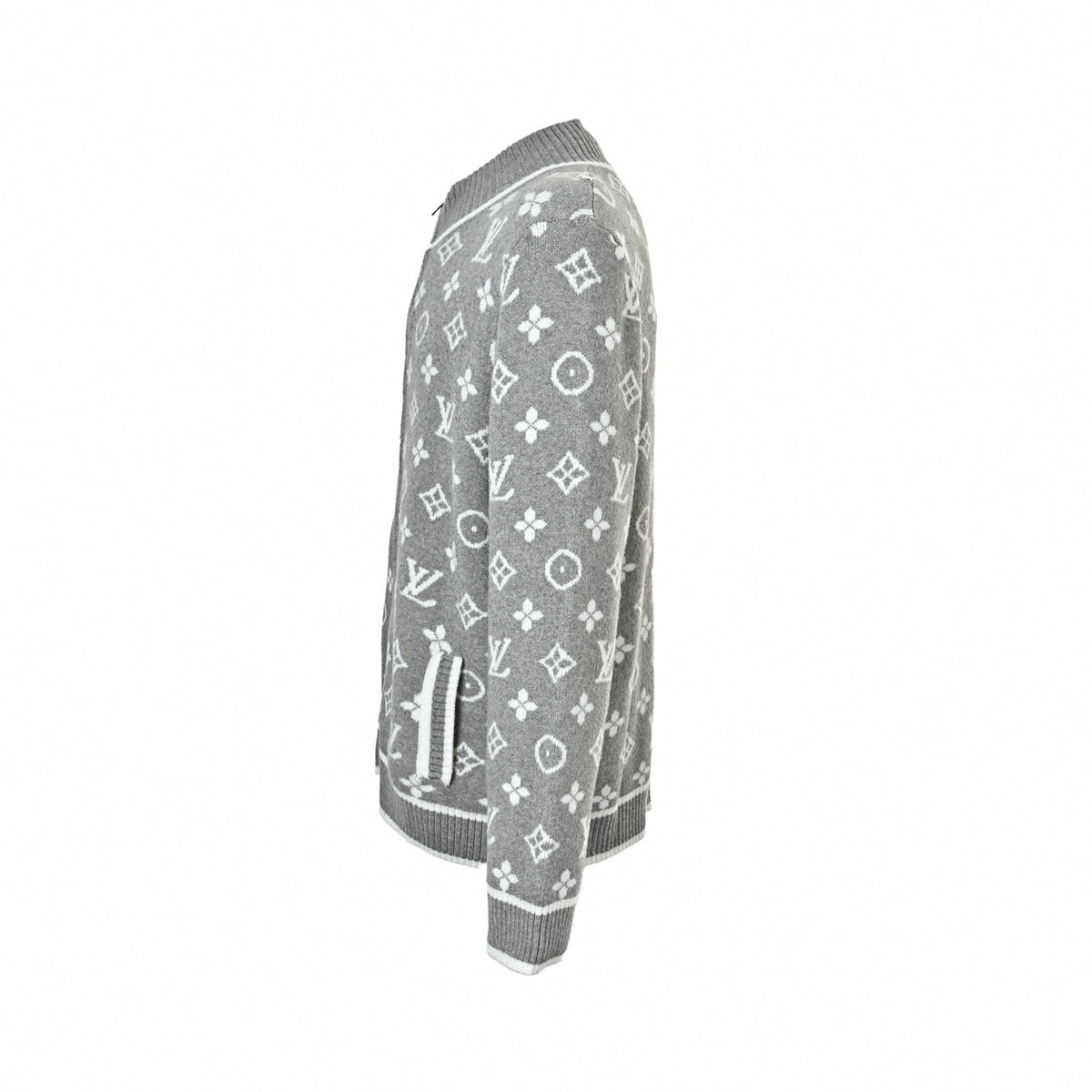 Monogram Jacquard Full-Zip Knit Jacket in Grey & White