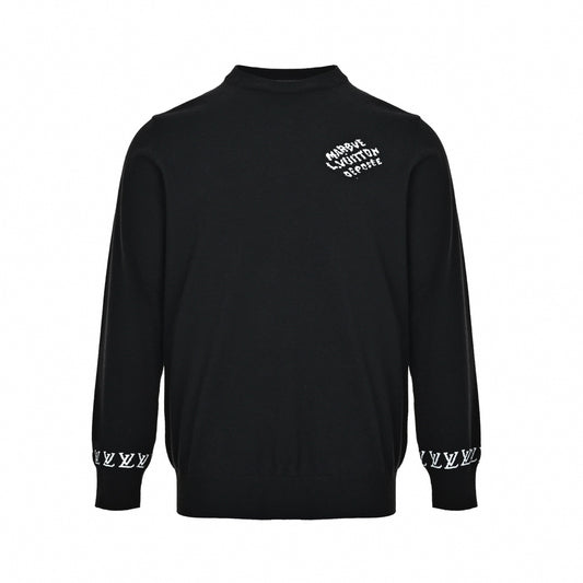 'Marque L.Vuitton Déposée' Intarsia Crewneck Sweater in Black
