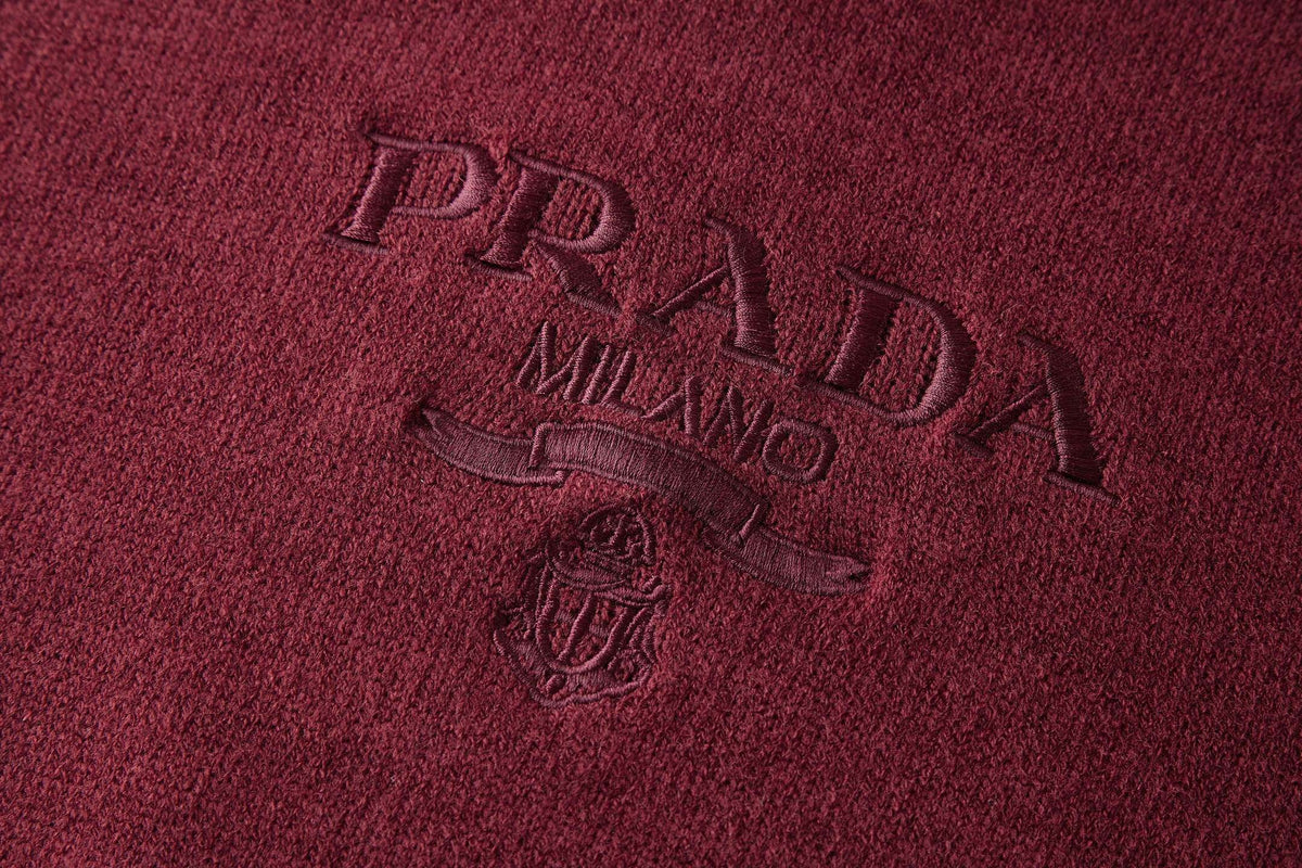 Tonal Embroidered Logo Short-Sleeve Knit Sweater in Burgundy