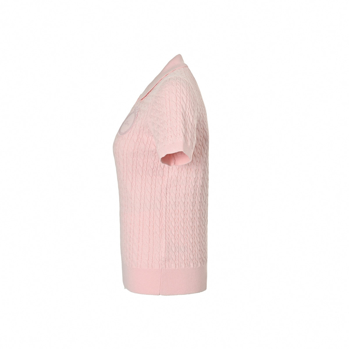 Cable Knit Short-Sleeve Polo - Light Pink