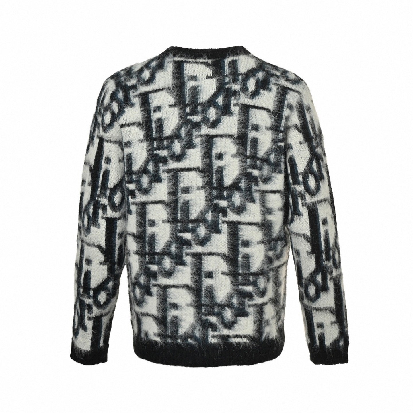 Oblique Brushed Wool Jacquard Cardigan | Black & White