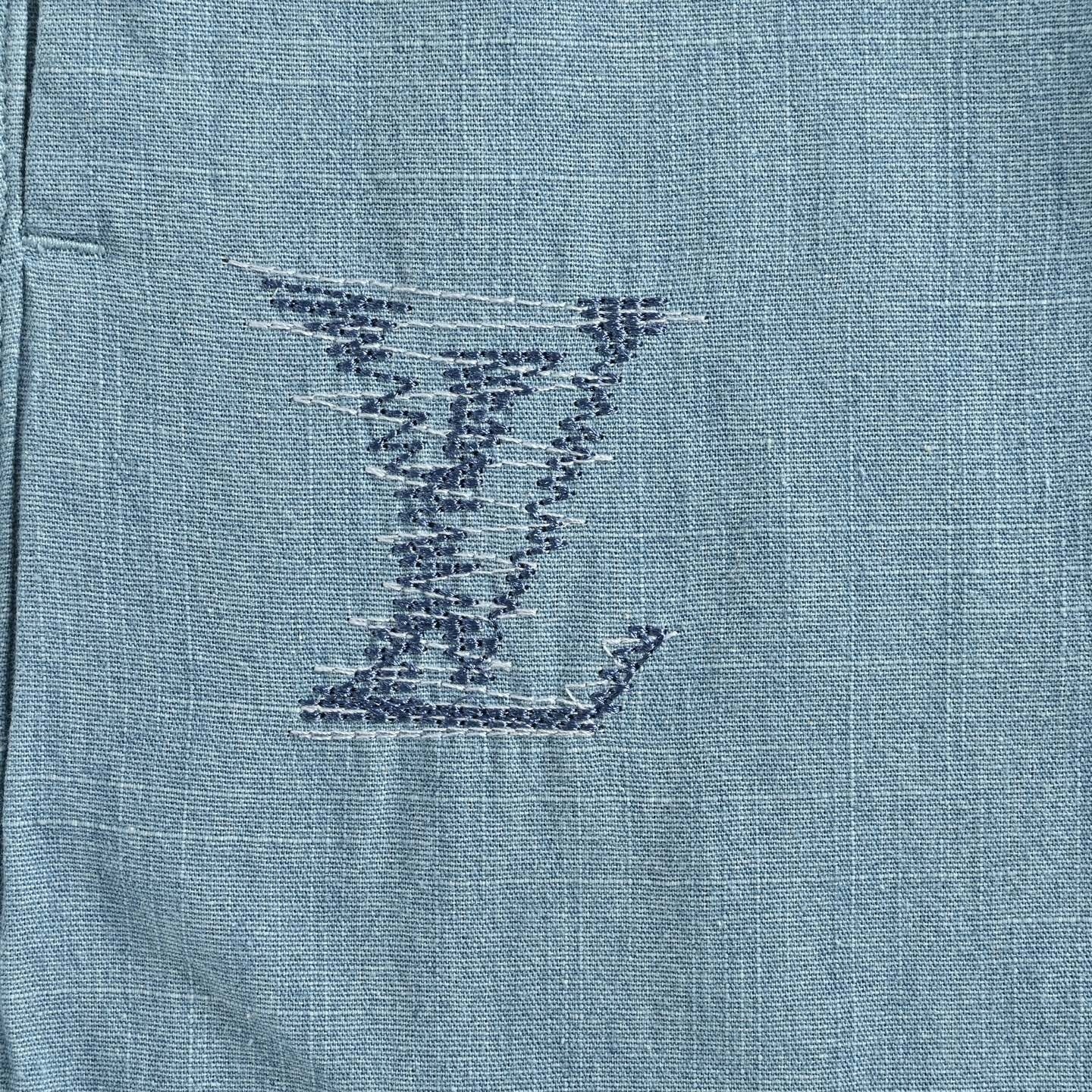 Sketched Embroidery Shorts - Light Blue