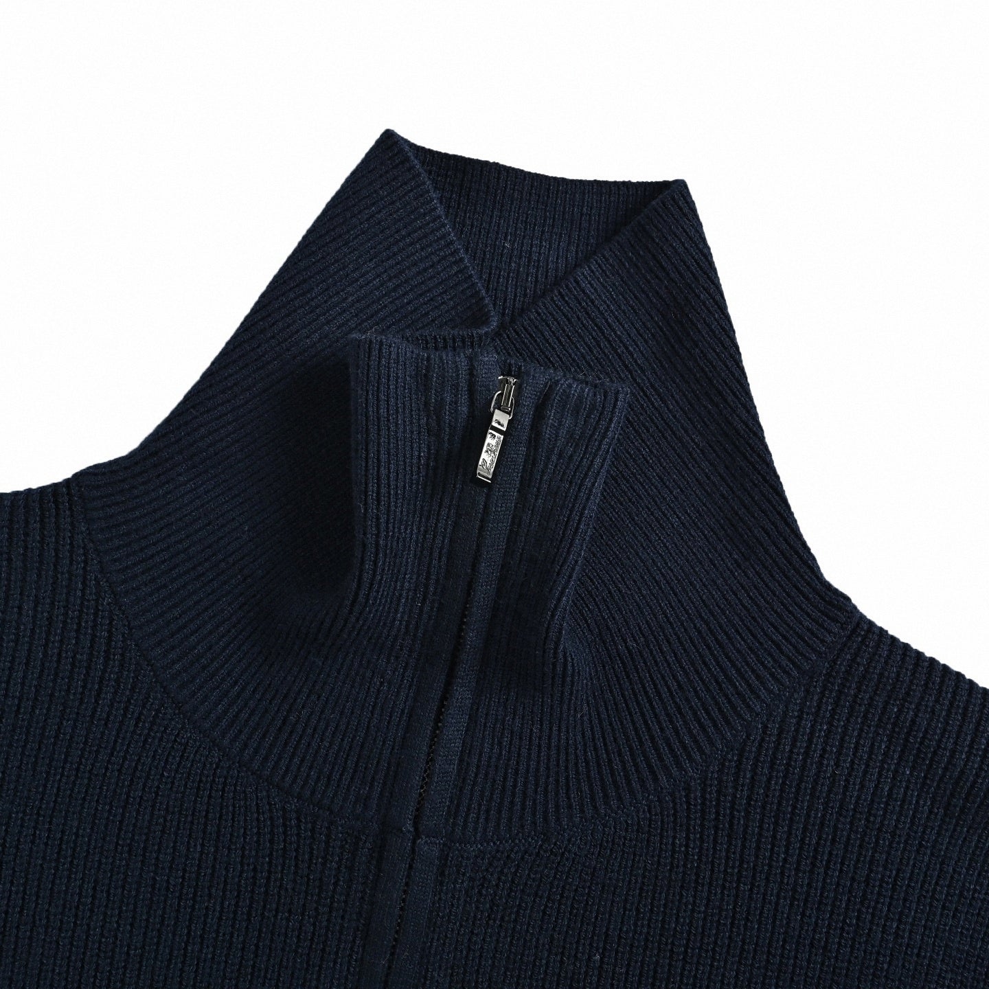 Navy Ribbed Quarter-Zip Knit Sweater