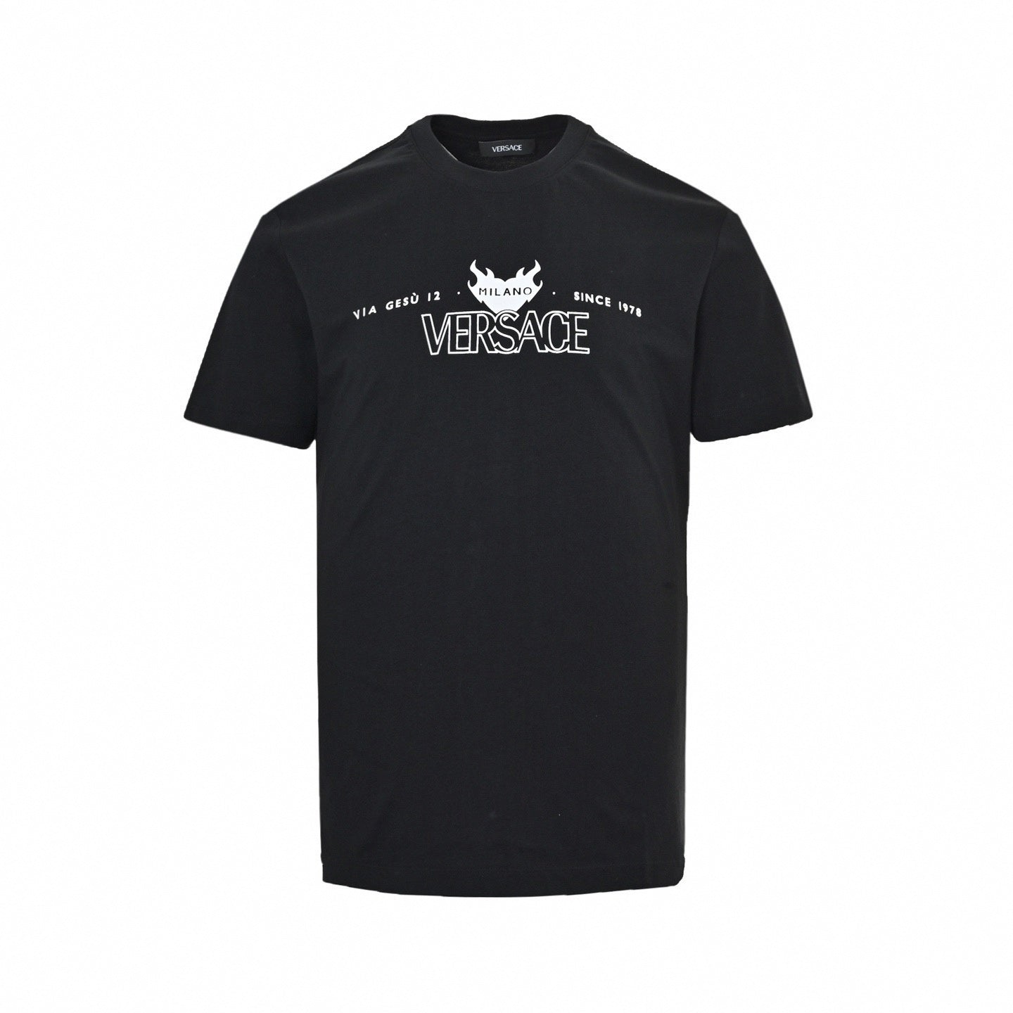 'Via Gesù 12' Flame Logo T-Shirt - Black