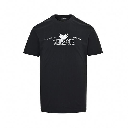 'Via Gesù 12' Flame Logo T-Shirt - Black