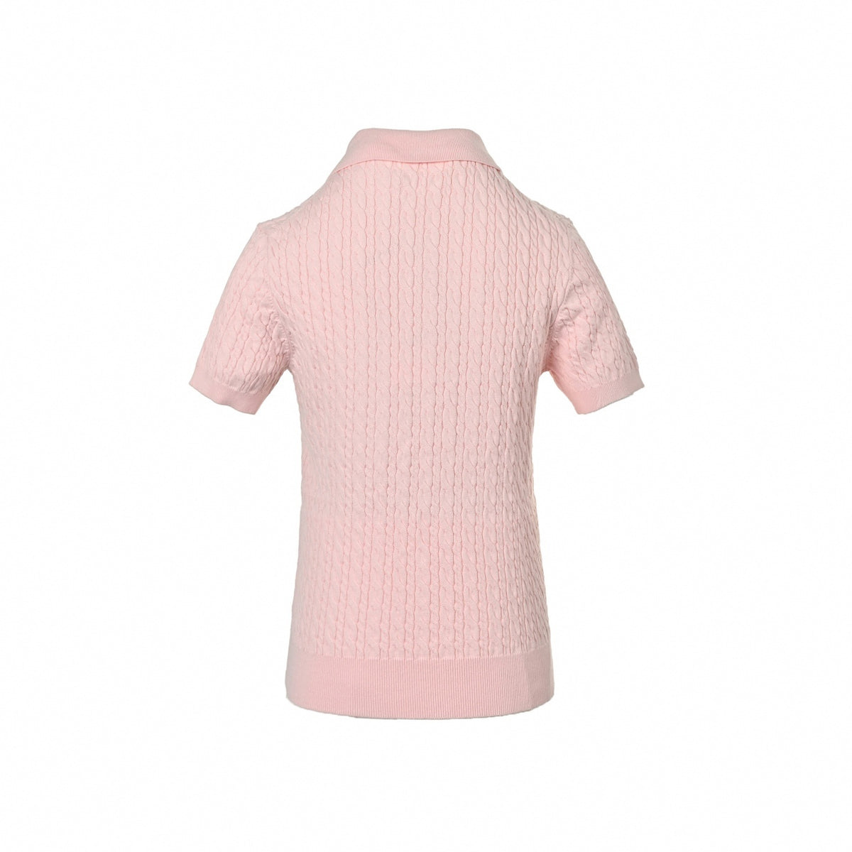 Cable Knit Short-Sleeve Polo - Light Pink