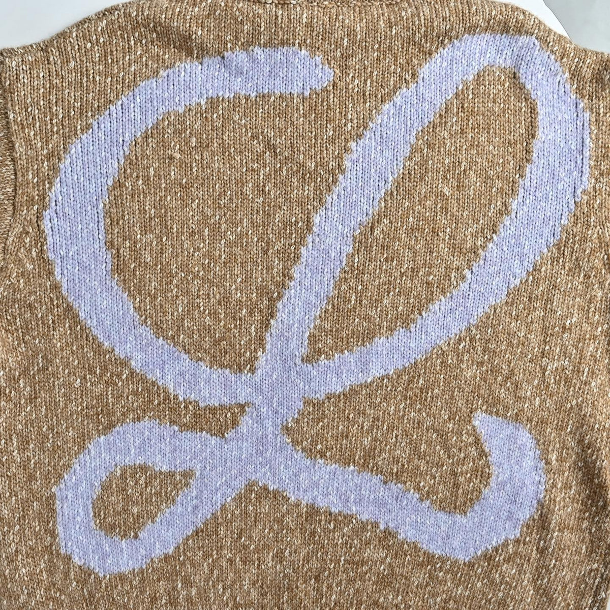 Oversized Script Logo Full-Zip Knit Cardigan in Marled Beige & Lavender