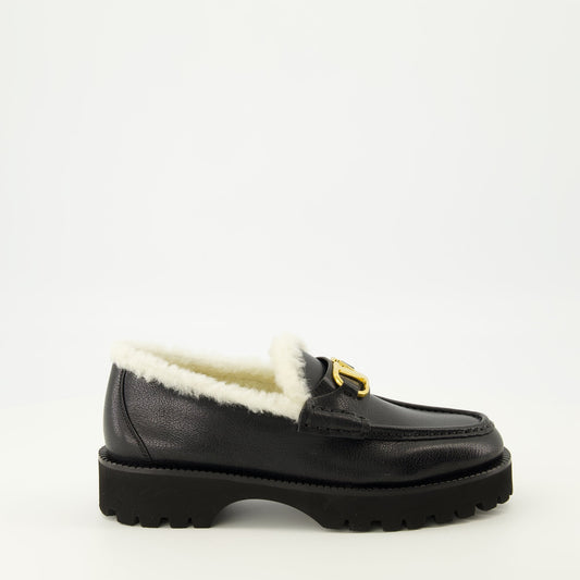 Leather and Wool VLogo Loafers