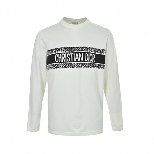Signature Band Cotton Knit Crewneck | White