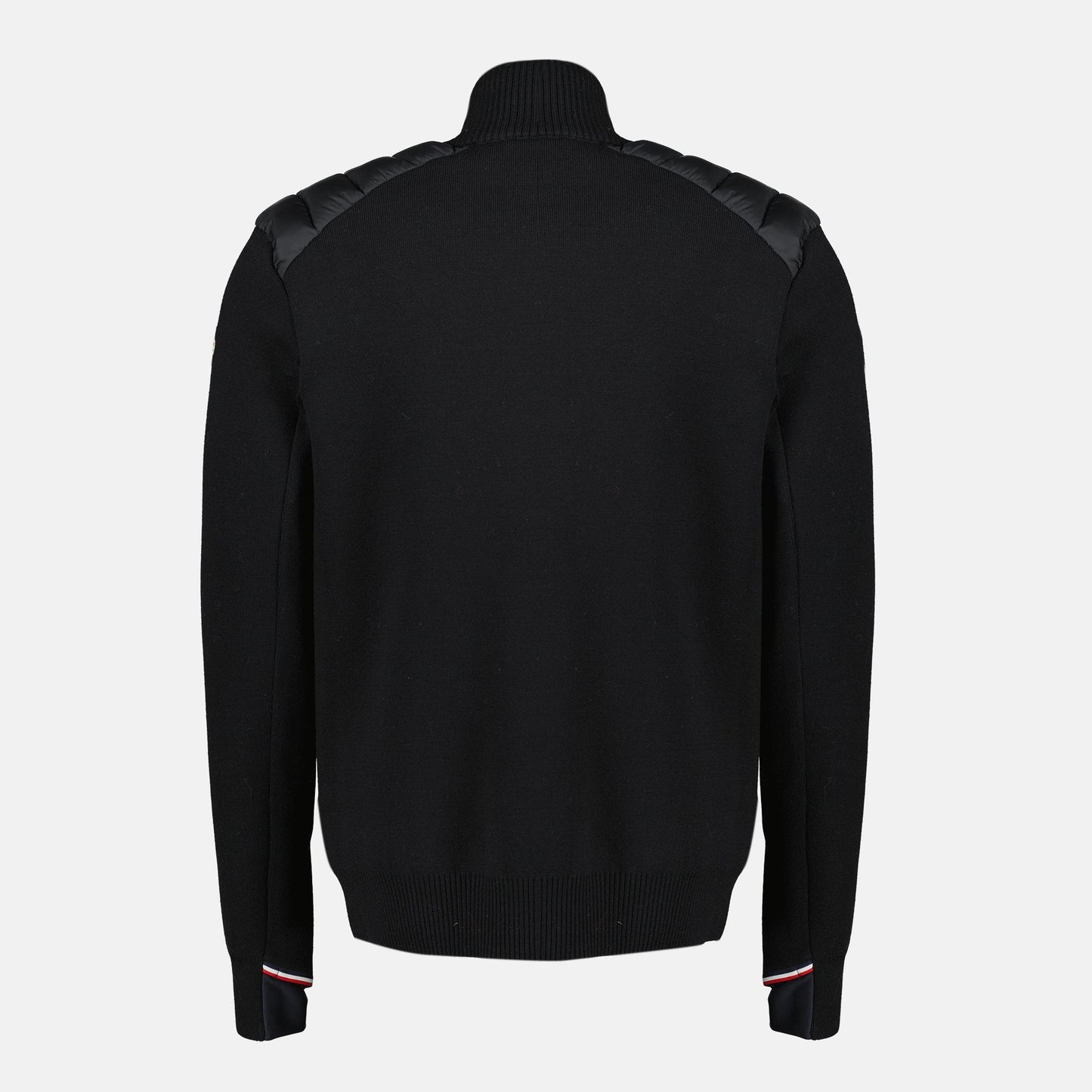 Black Quilted Zip-Up Cardigan in Wool