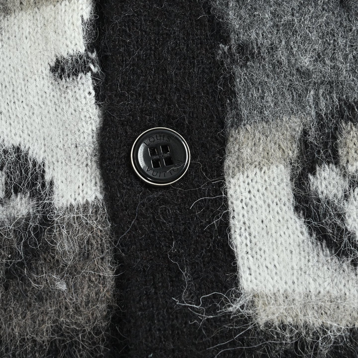 Gradient Striped Monogram Brushed Mohair Cardigan in Charcoal & Off-White