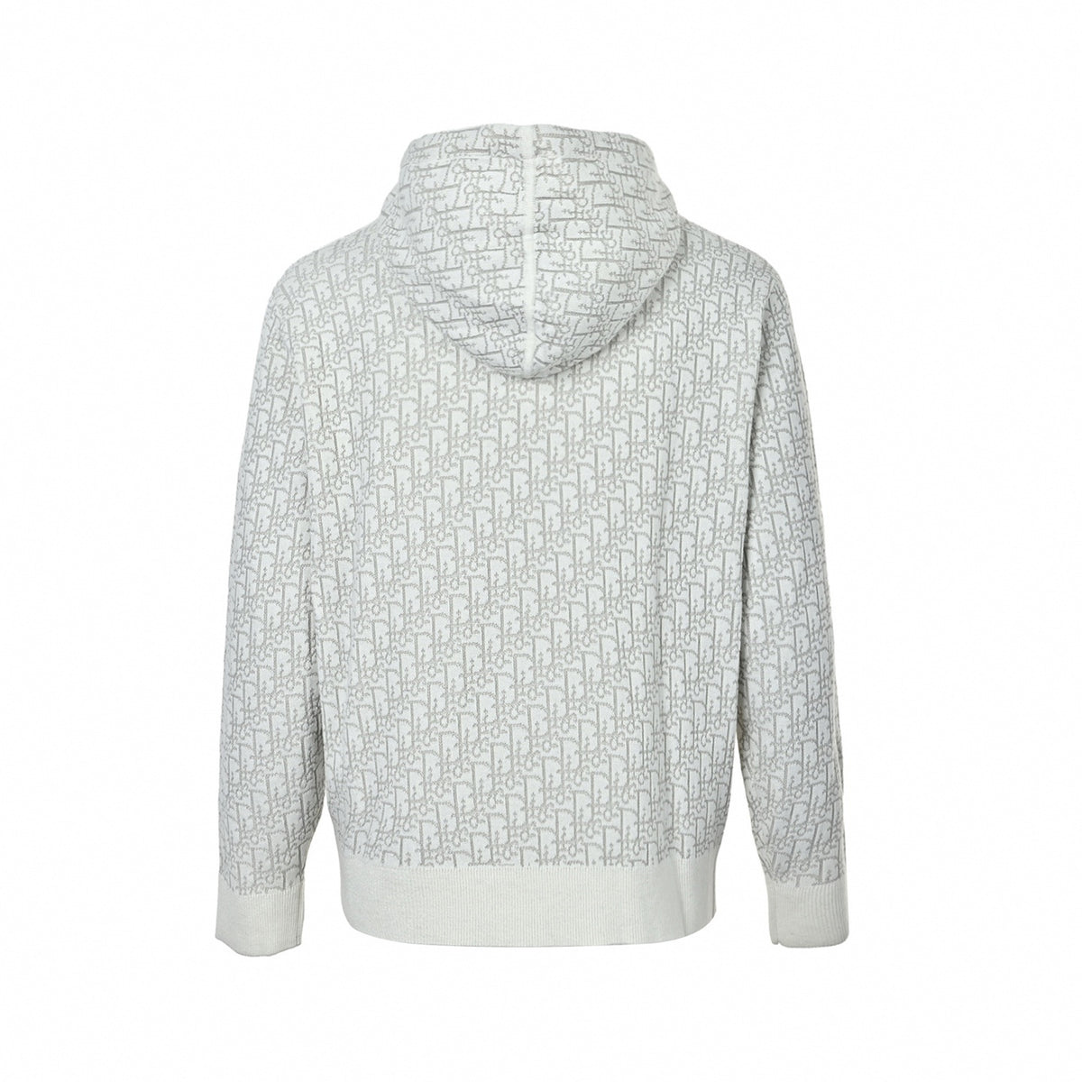 Oblique Jacquard Full-Zip Knit Hoodie in Off-White & Light Grey