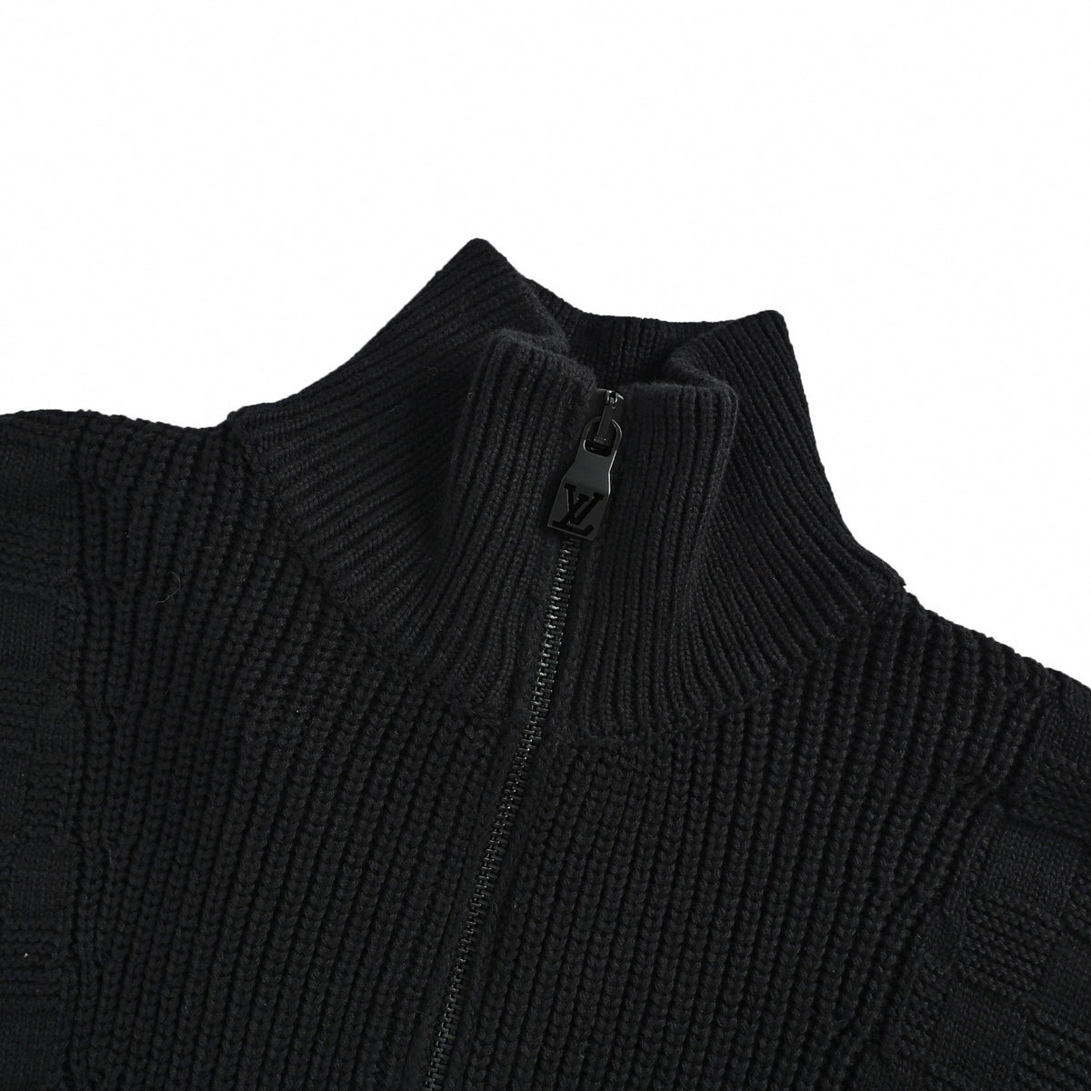 Damier 3D Textured Half-Zip Wool Sweater in Black