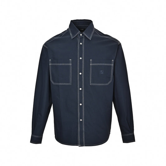 Contrast Stitch Overshirt - Navy