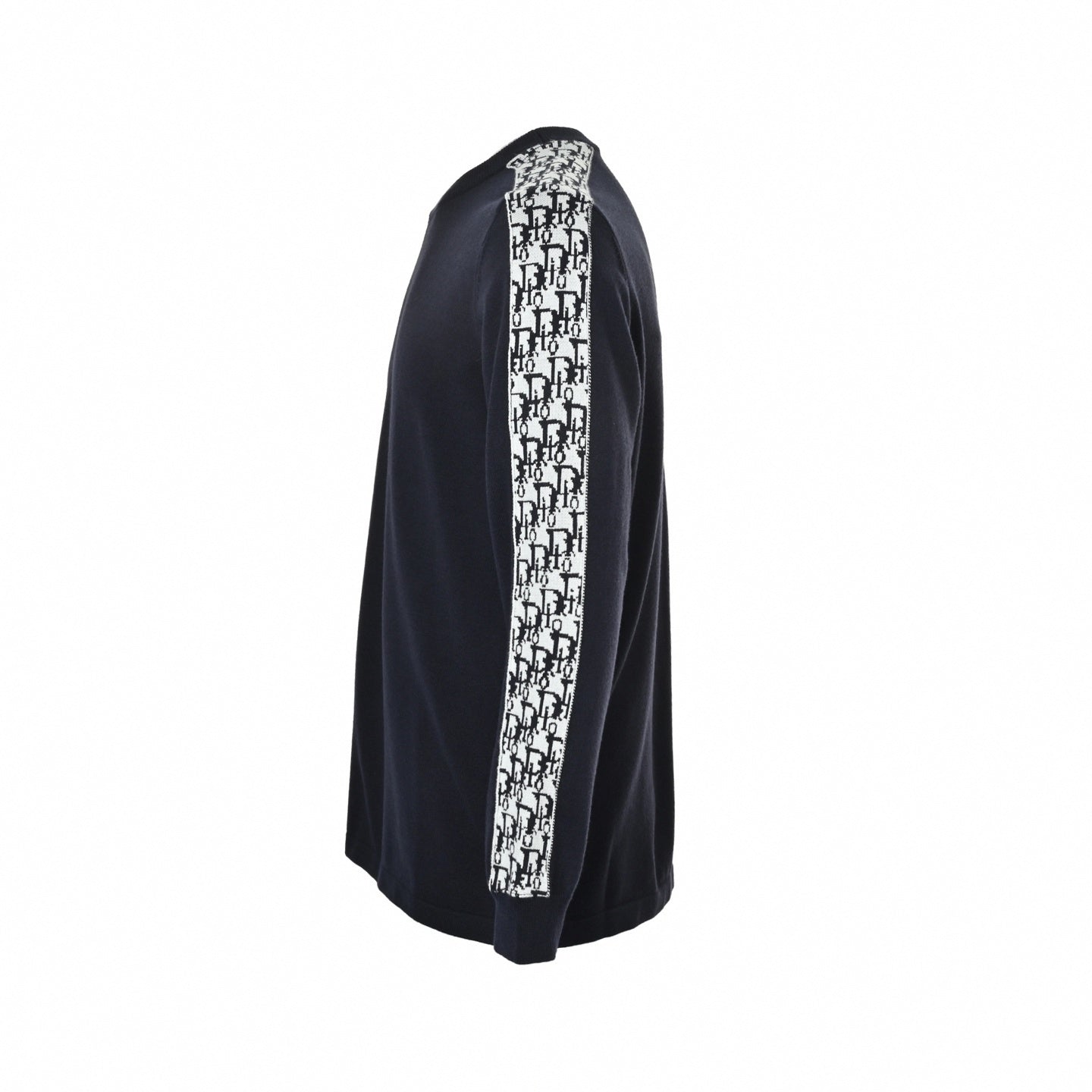 Oblique Sleeve Stripe Cotton Knit Crewneck