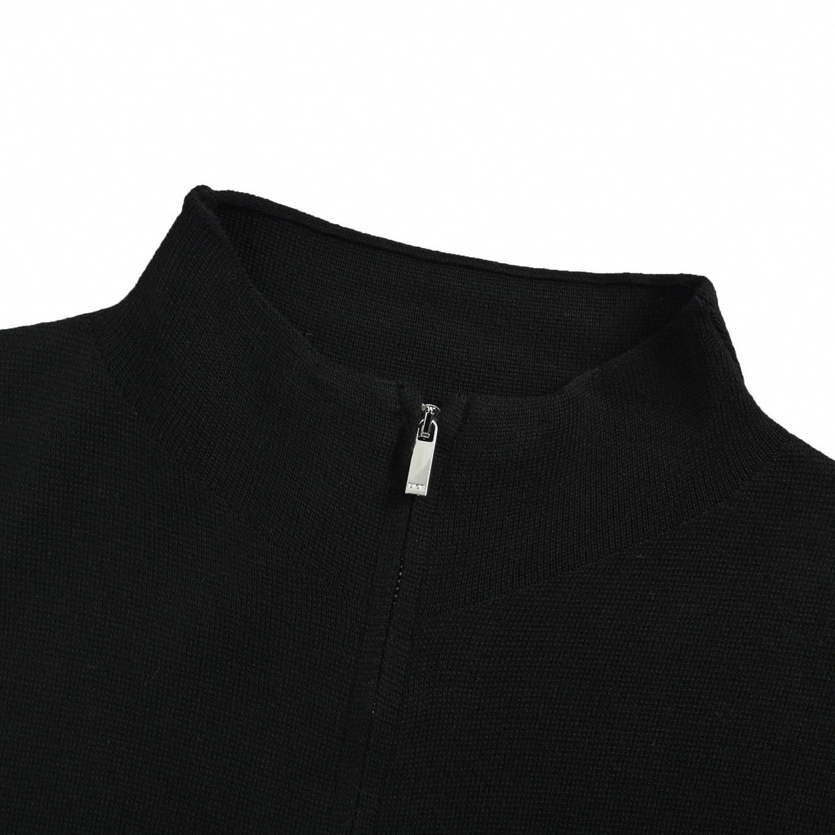 CD Embossed Full-Zip Stand-Collar Knit Sweater Jacket in Jet Black
