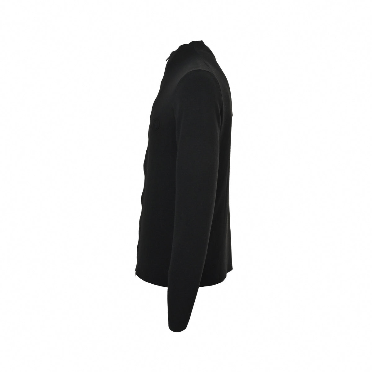 CD Embossed Full-Zip Stand-Collar Knit Sweater Jacket in Jet Black