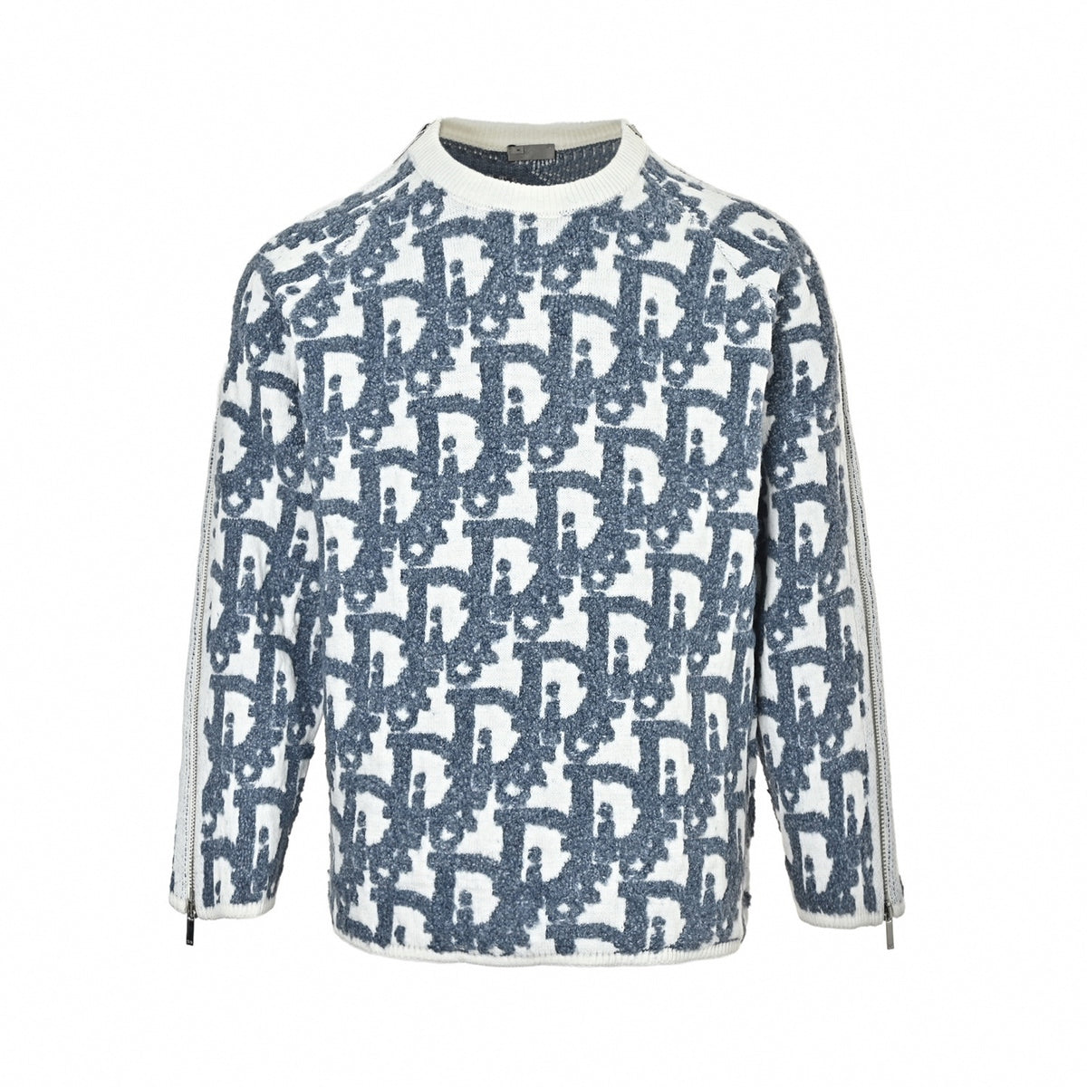 Oblique Zipped-Sleeve Textured Jacquard Sweater