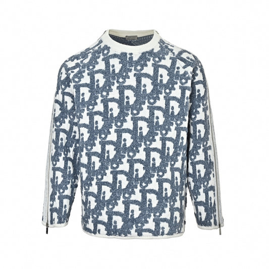Oblique Zipped-Sleeve Textured Jacquard Sweater