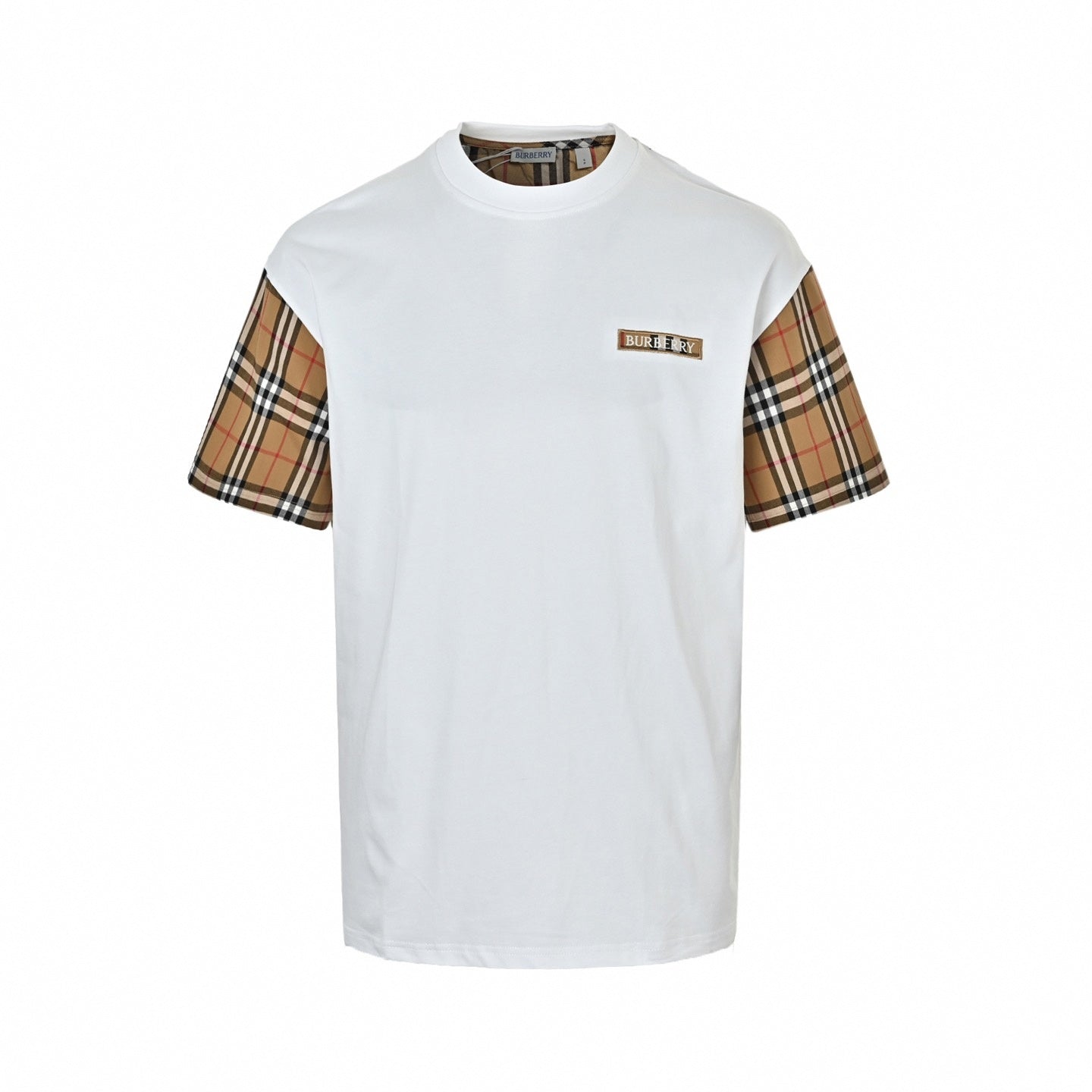 Contrast Plaid Sleeve Tee - White