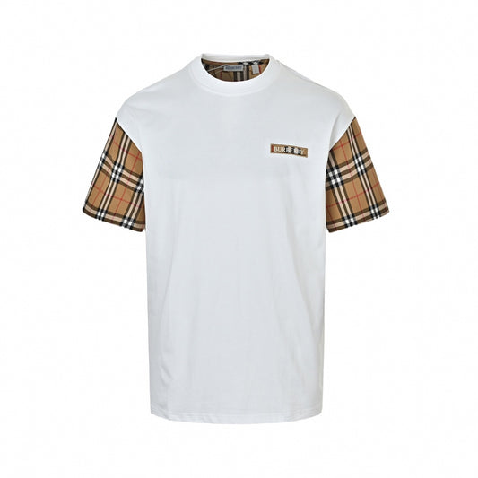 Contrast Plaid Sleeve Tee - White