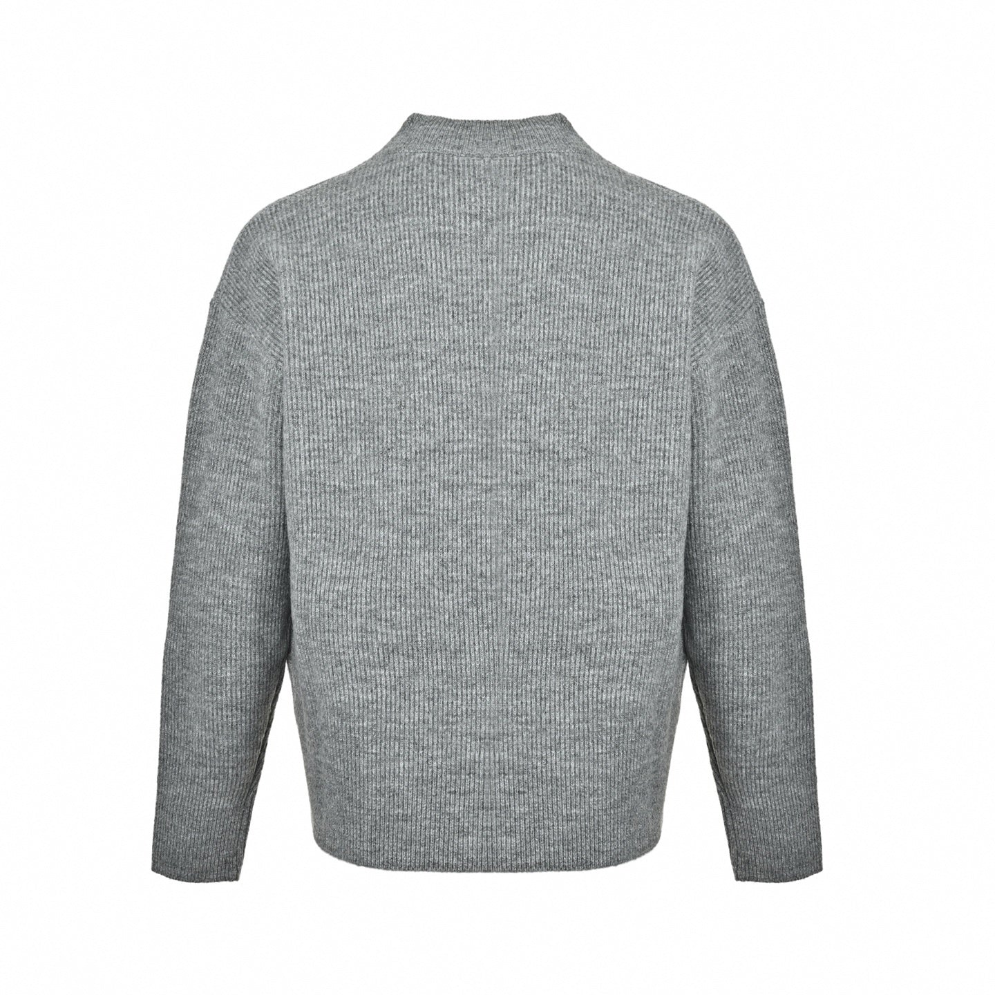 Embroidered Logo Ribbed V-Neck Sweater - Grey