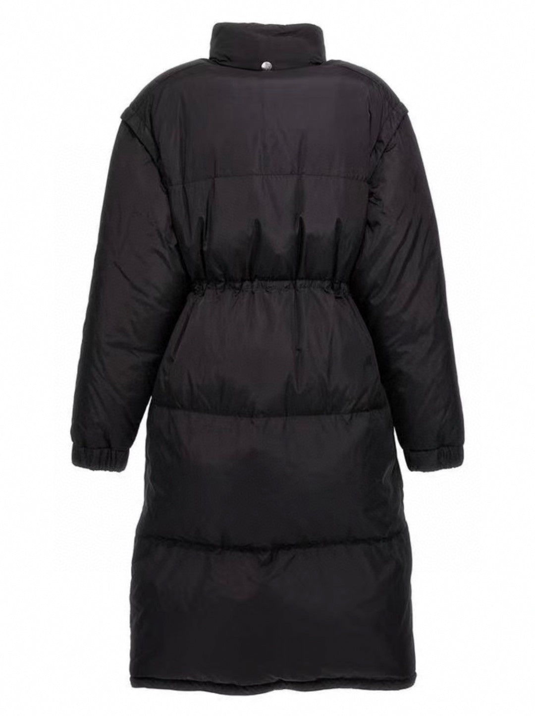 Convertible Long Puffer Coat Vest in Black