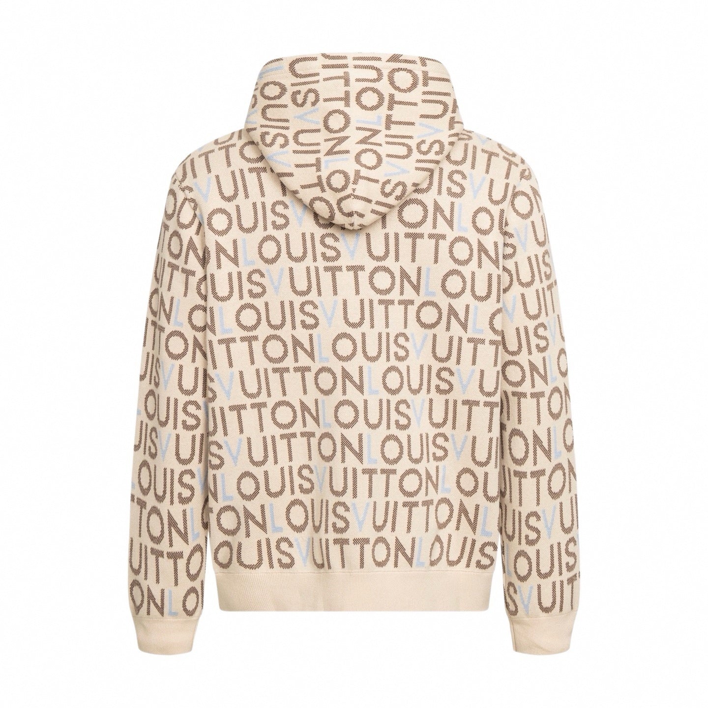 All-Over Logo Knit Hoodie | Cream & Brown