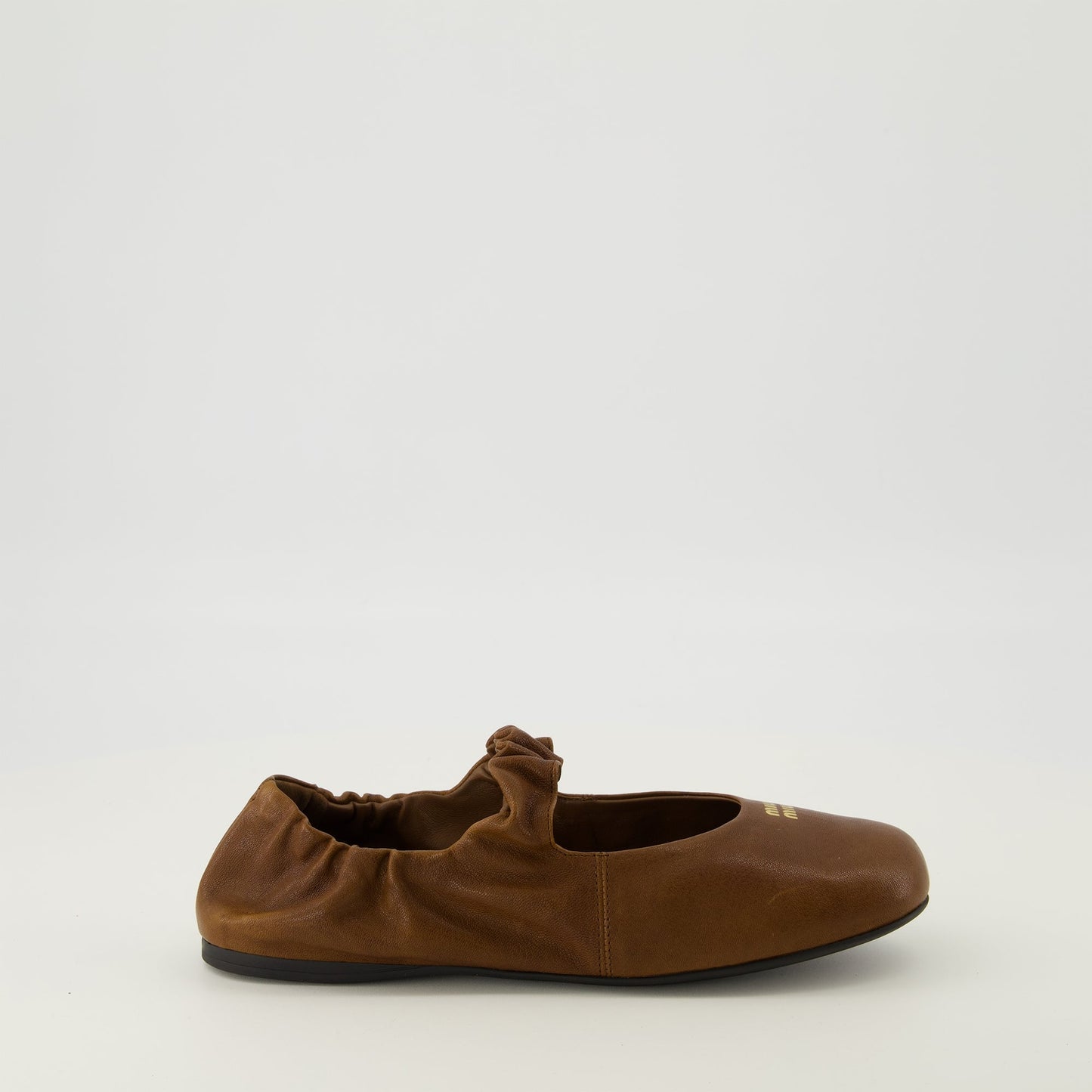 Brown Leather Ruched Ballerinas