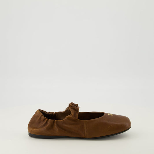 Brown Leather Ruched Ballerinas