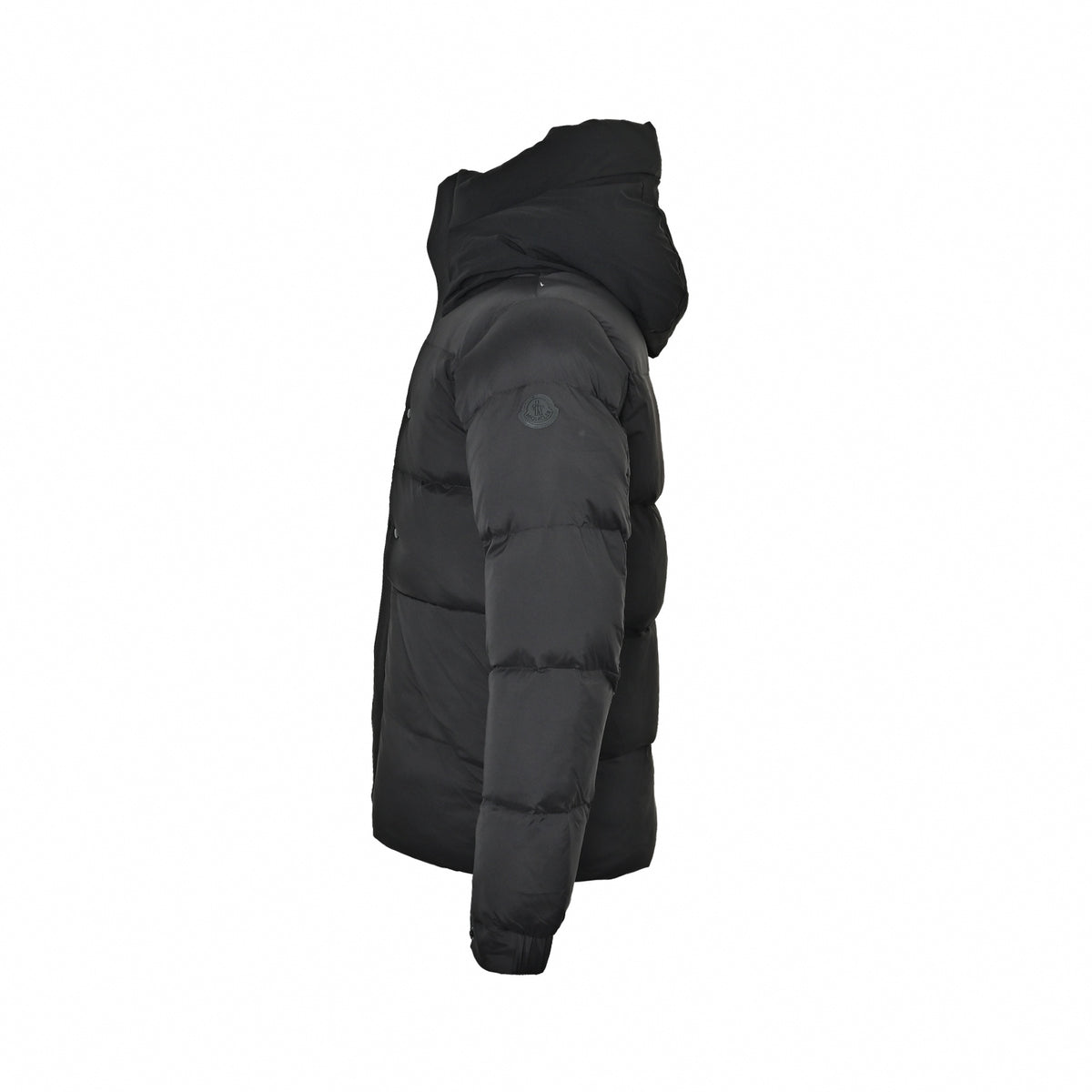 Madeira Embossed Logo Hooded Short Down Jacket in Matte Black