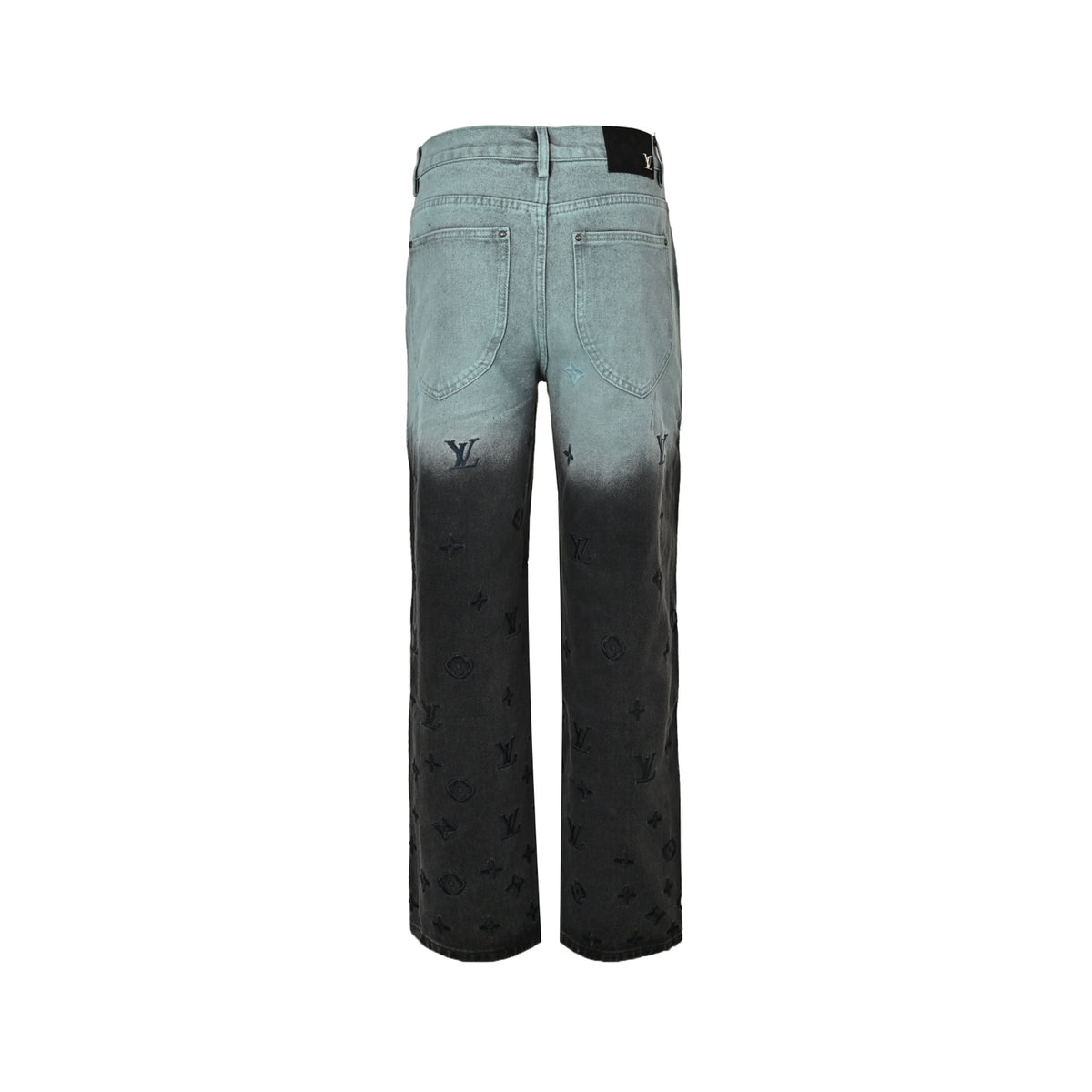 Embroidered Monogram Gradient Jeans - Light Blue/Black