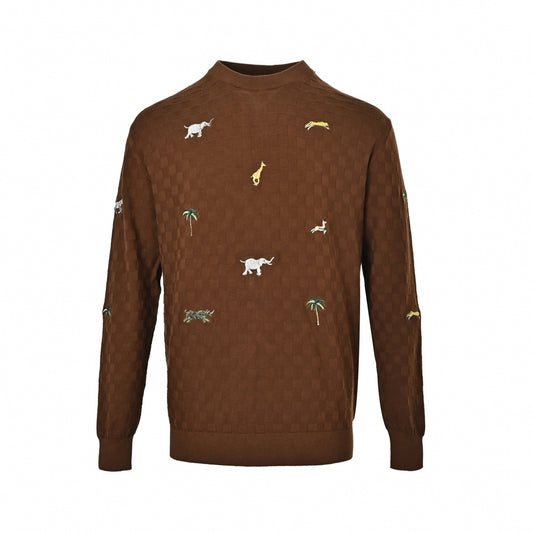 LV x The Darjeeling Limited Safari Embroidered Damier Crewneck Sweater in Brown