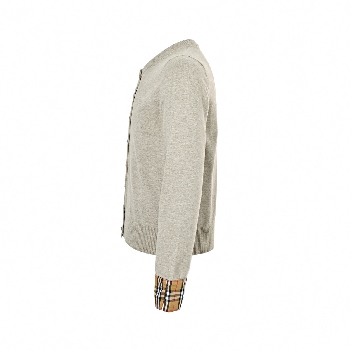 Vintage Check Cuff Knit Cardigan in Oatmeal Beige