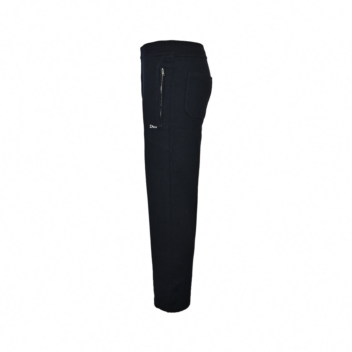 Cursive Embroidered Knit Wool Track Trousers in Midnight Navy