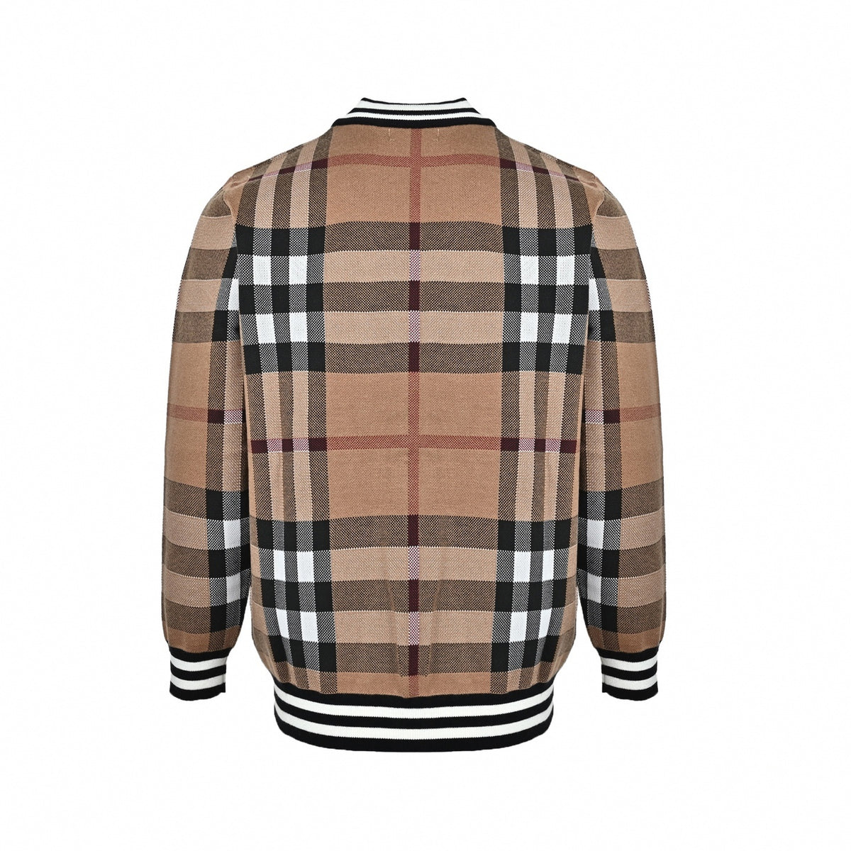 Vintage Check Full-Zip Jacquard Knit Bomber Jacket in Archive Beige