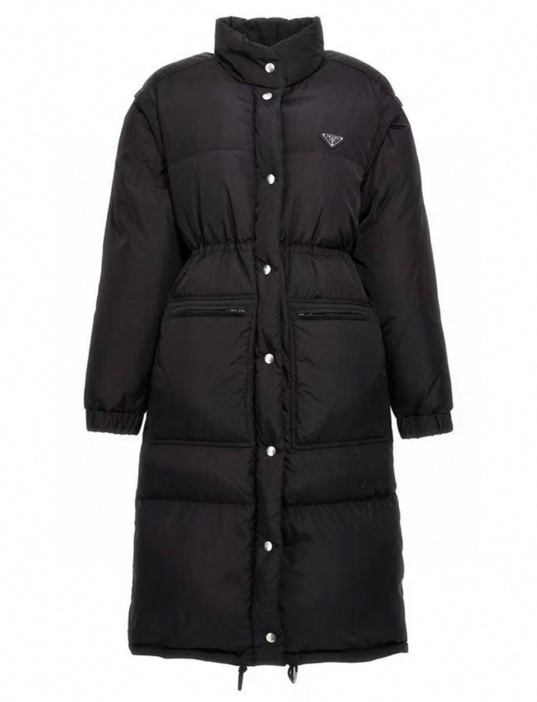 Convertible Long Puffer Coat Vest in Black