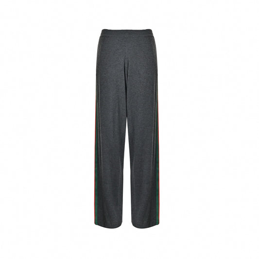 Web Stripe Wool Wide-Leg Track Pants in Charcoal Grey