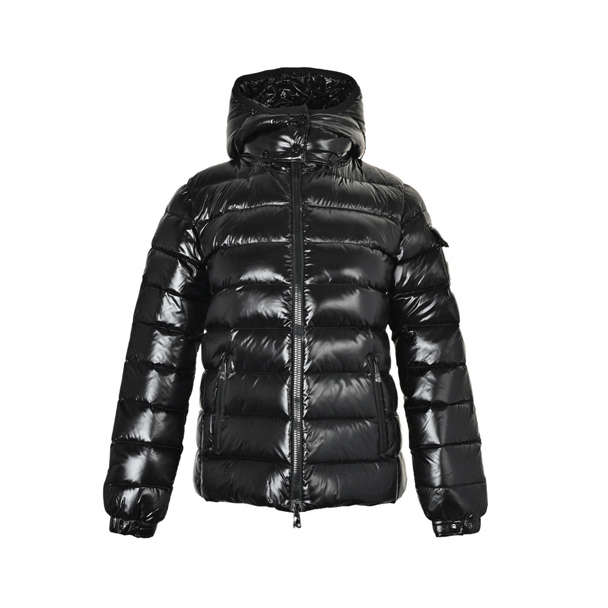 Maya Hooded Short Down Puffer Jacket in Glossy Black