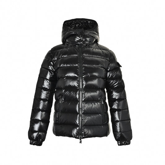 Maya Hooded Short Down Puffer Jacket in Glossy Black